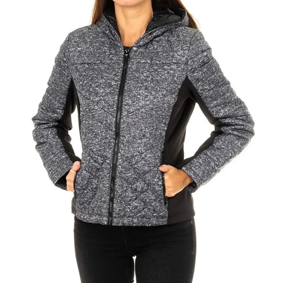 Guess Jackets & Blazers - GUESS XS Grey +  Black Hooded Jacket